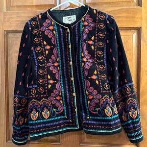 Saxton Hall Womens Black Velvet Jewel Tone Embellished Jacket Size 12